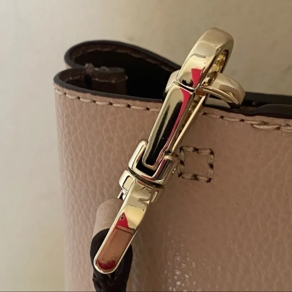 Kate Spade Cream Tan Leather Medium Top Zip Structured Tote Satchel Bag